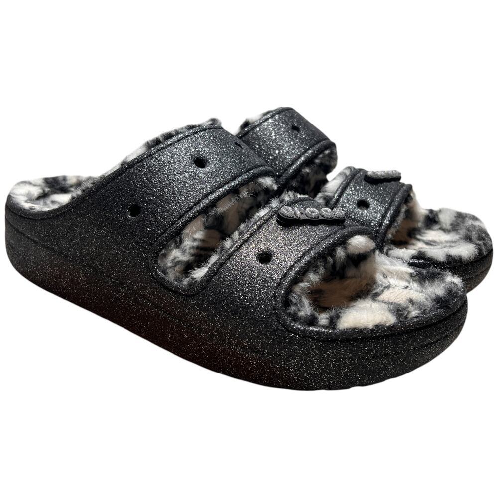 CROCS Classic Cozzzy Disco Glitter Sandal Men 13 Comfort Zebra Fur Lining 208074 - Picture 7 of 15